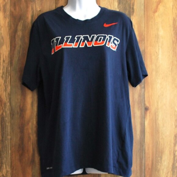 The Nike Tee Fighting Illini Illinois Athletic Tee Navy Orange Lg - Picture 1 of 2